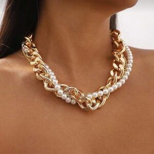 Aurelia Pearl & Gold Link Necklace